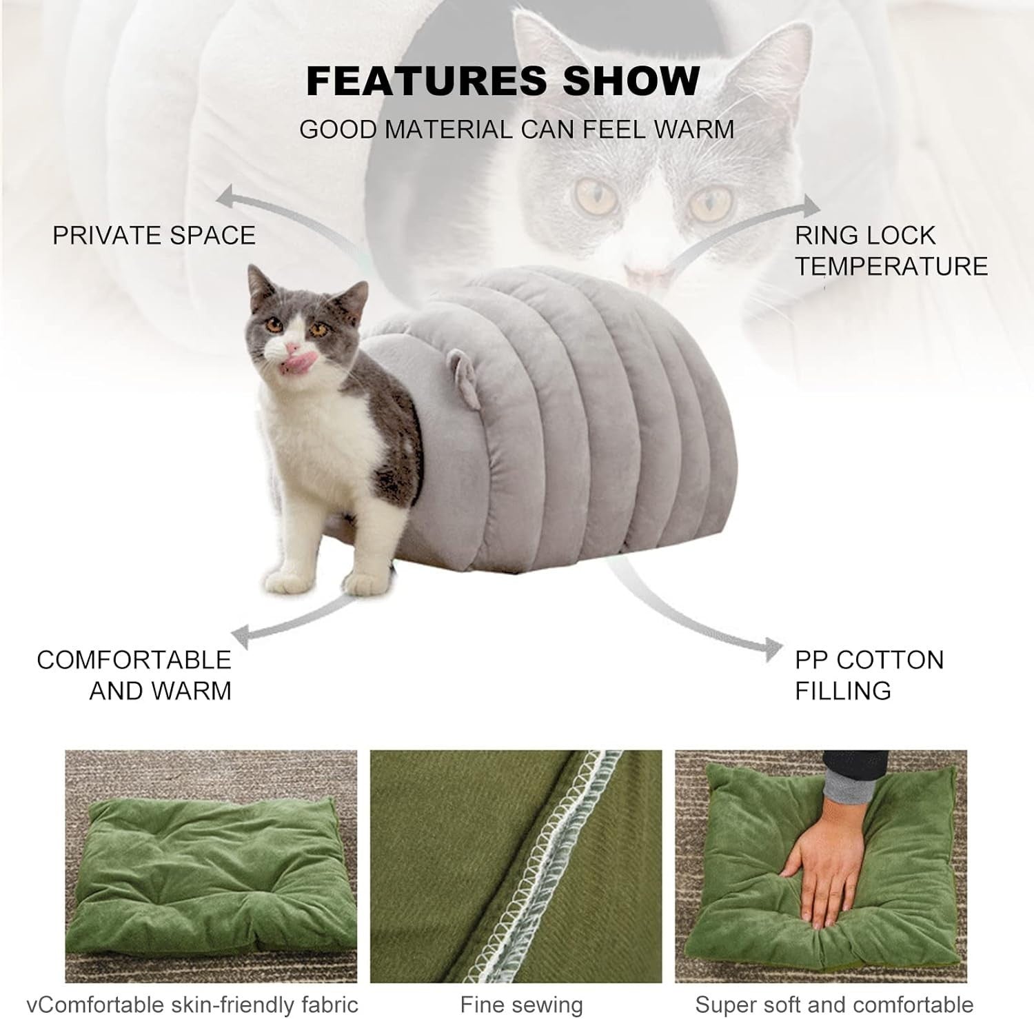 Cat Cave Bed 2 in 1 Semi Closed Pet House Soft Sleeping Bag Anti Slip