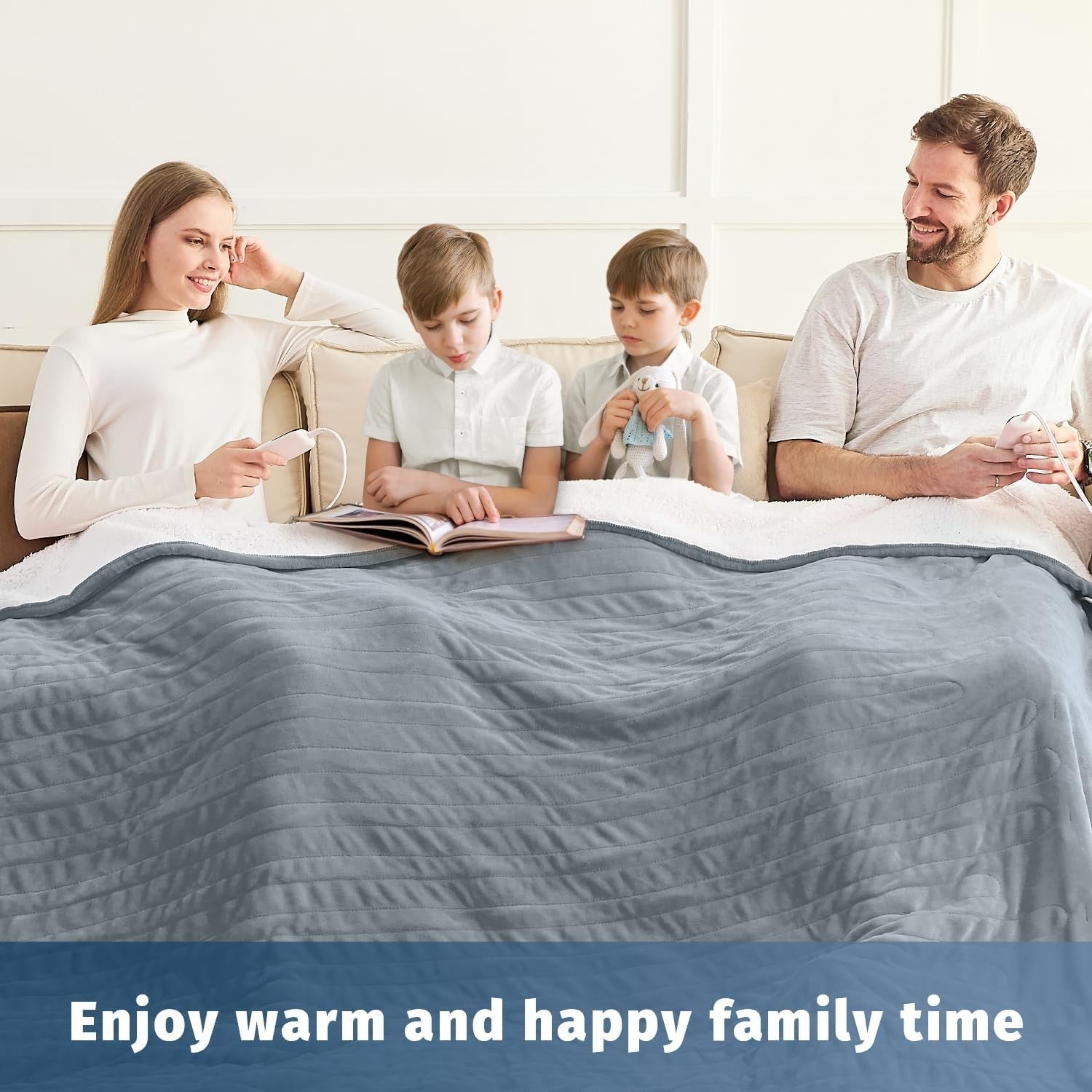 Queen Heated Electric Blanket Dual Control 10 Heat Levels Grey