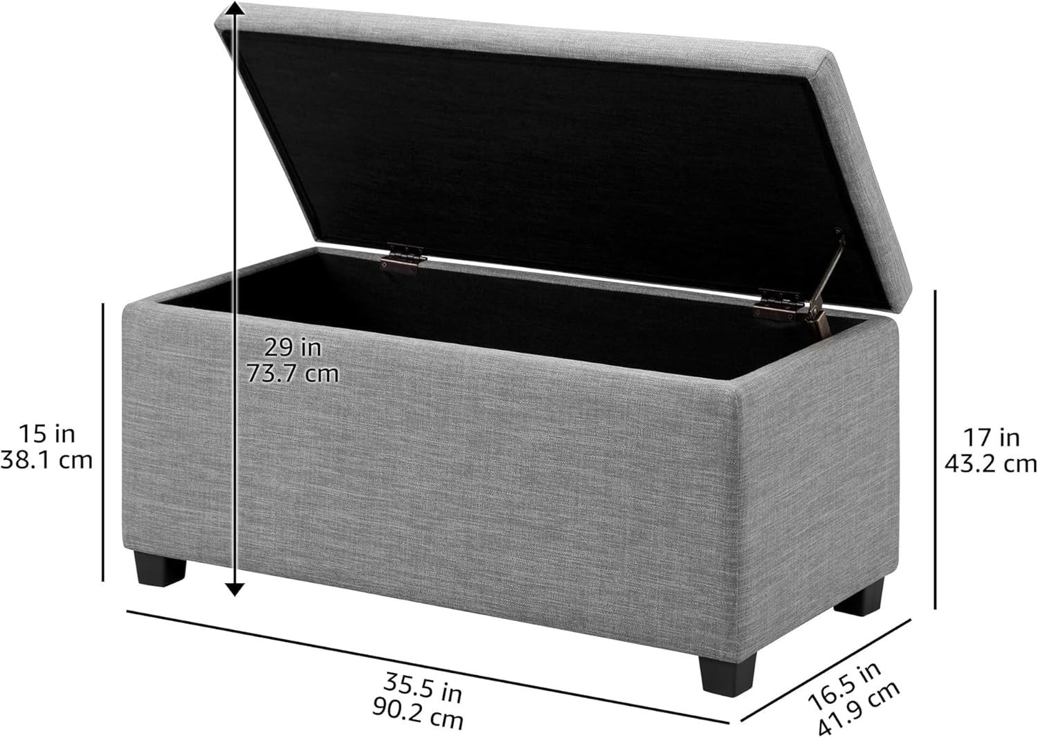 Light Grey Upholstered Storage Ottoman Bench with Soft Close Lid Linen 90x42x43