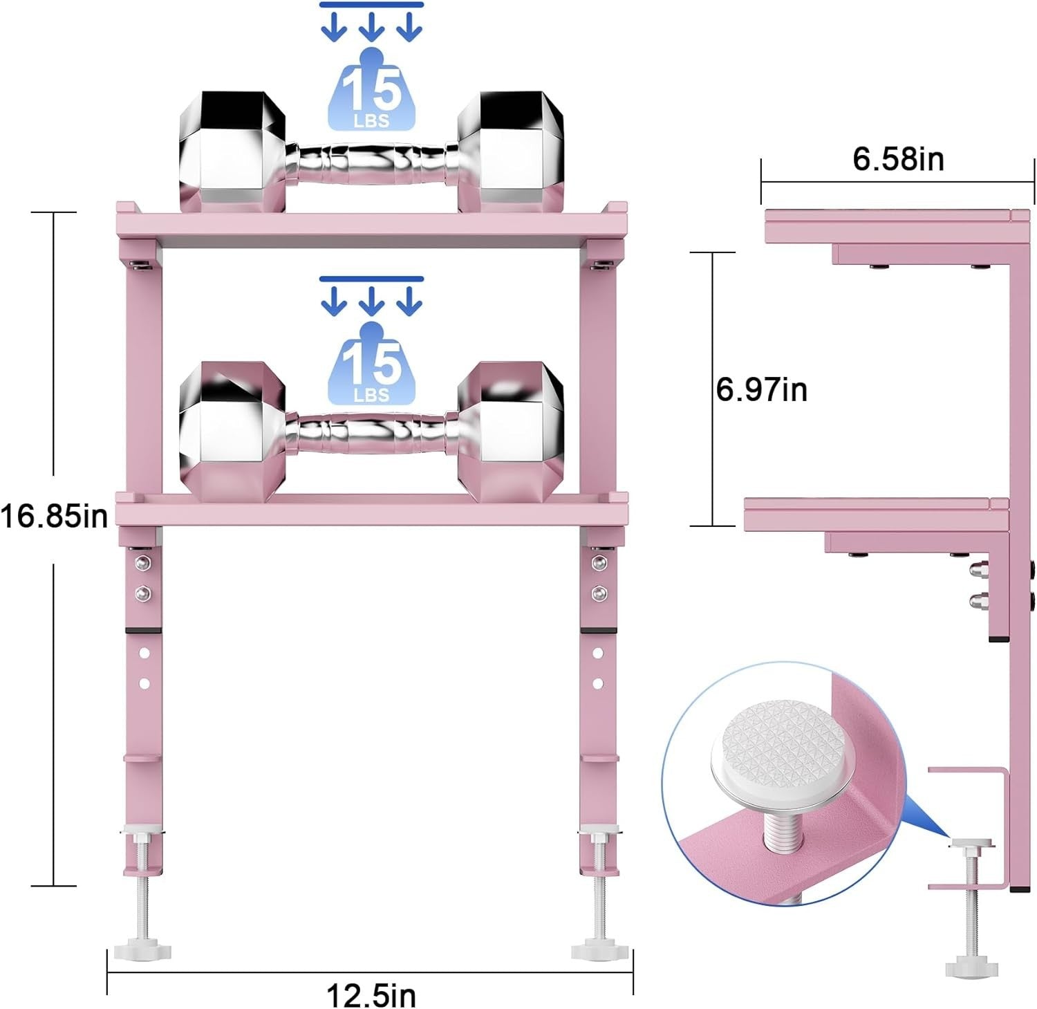 Pink Clamp-On Desk Shelf 2-Tier Adjustable Desktop Organizer Storage Rack