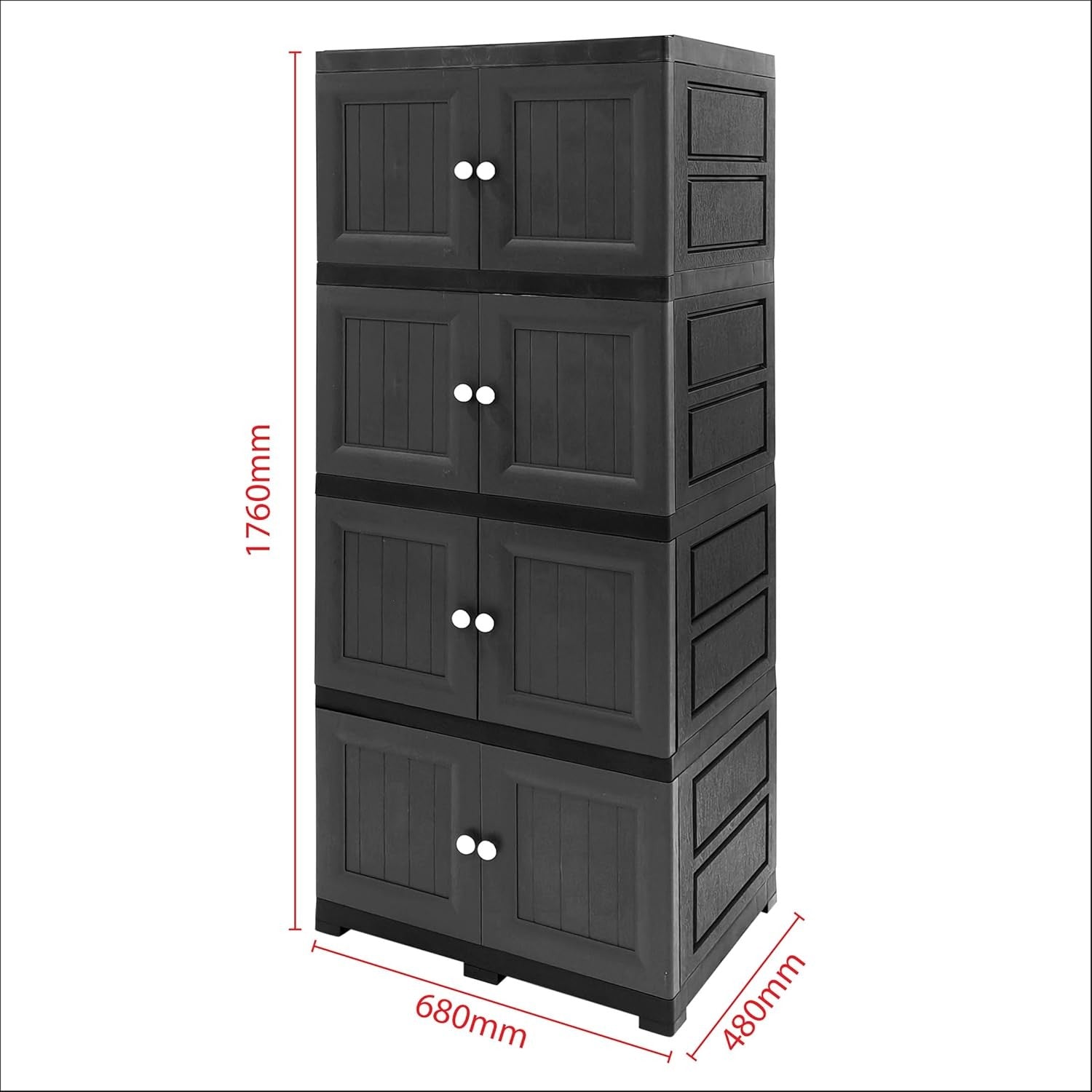 4 Tier Grey Plastic Storage Cabinet Cupboard Freestanding Shelving Unit