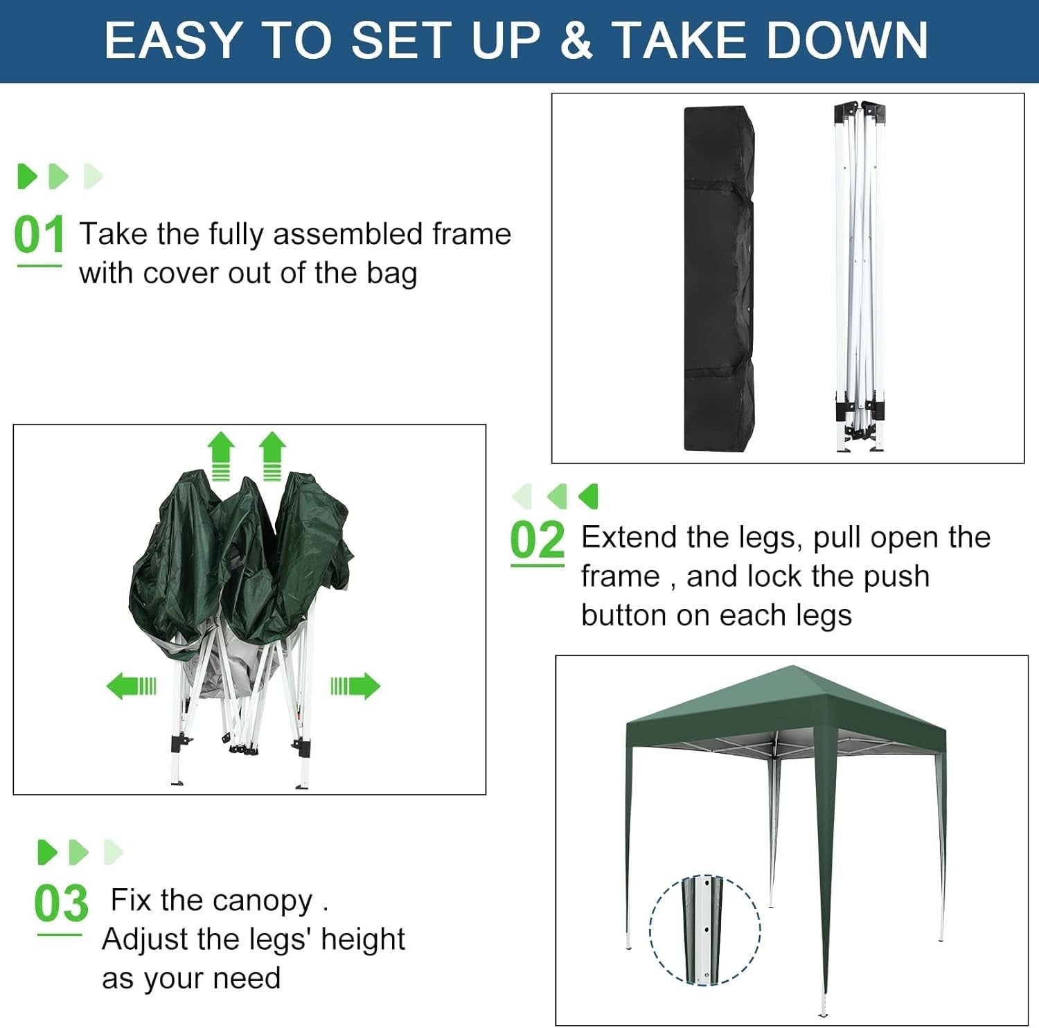 2x2M Green Pop Up Gazebo with Sides Easy Setup Waterproof Garden Party Tent