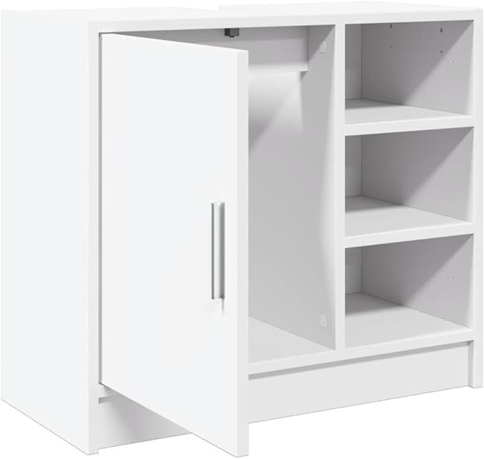 White Bathroom Sink Cabinet 63cm Modern Under Sink Storage Cupboard with Shelves