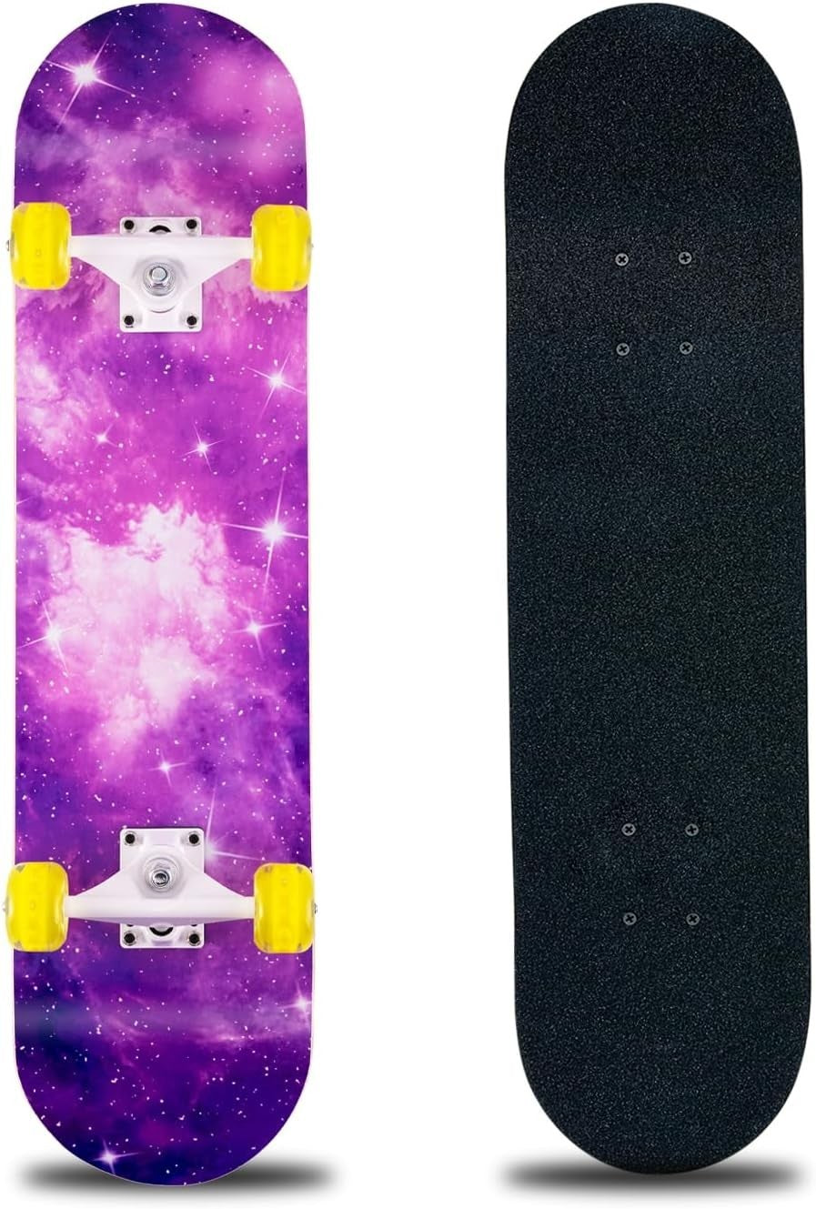 31x8 Complete Maple Skateboard Double Kick Sky Cruiser Kids Teens Adult