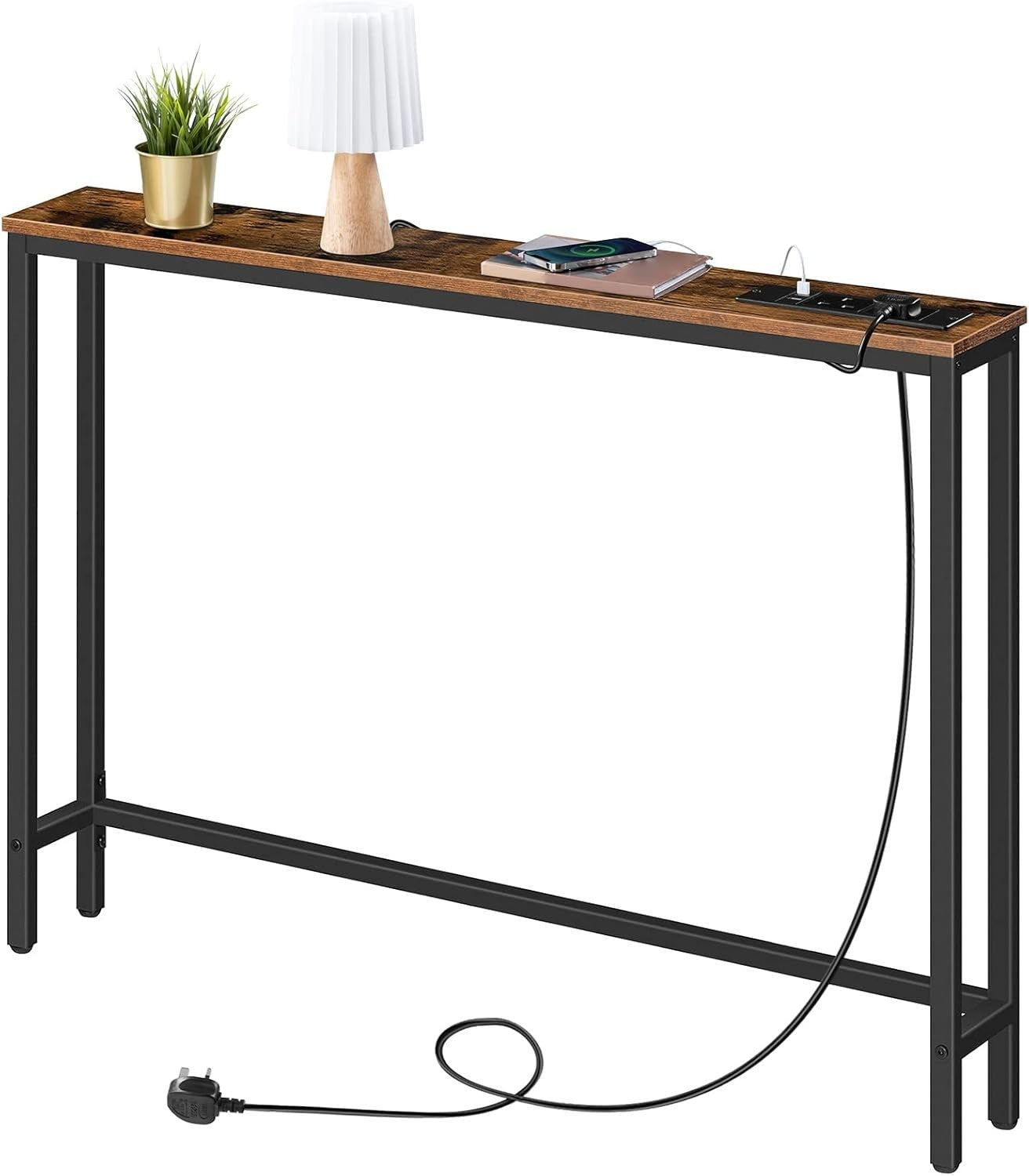 Slim Console Table with USB Charging Ports & Power Outlets for Hallways