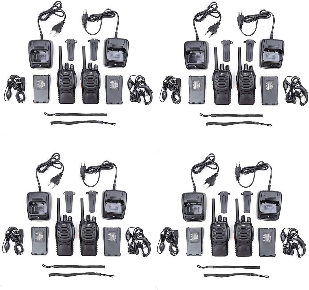 8 Pack PMR Walkie Talkies Long Range Two Way Radios w/ Chargers Headsets