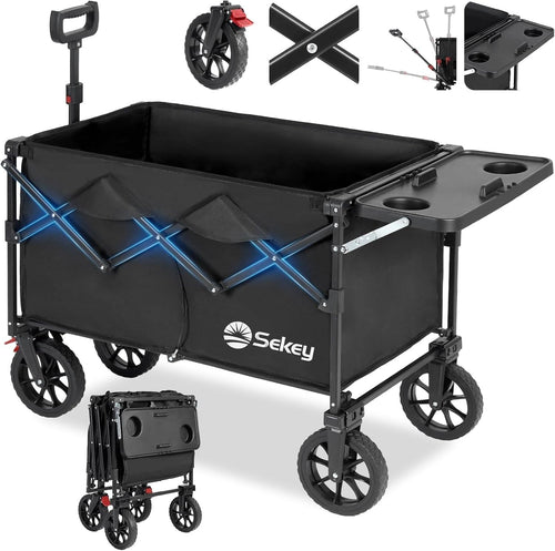 Black 250L Folding Wagon with Table Heavy Duty 330lbs Outdoor Trolley