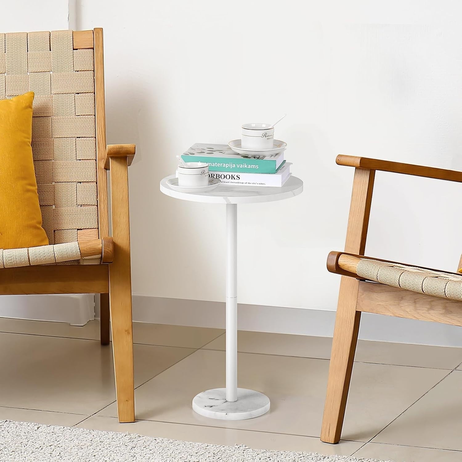 White Round Side Table 32x32x62.5 cm | Small Coffee & Sofa End Table