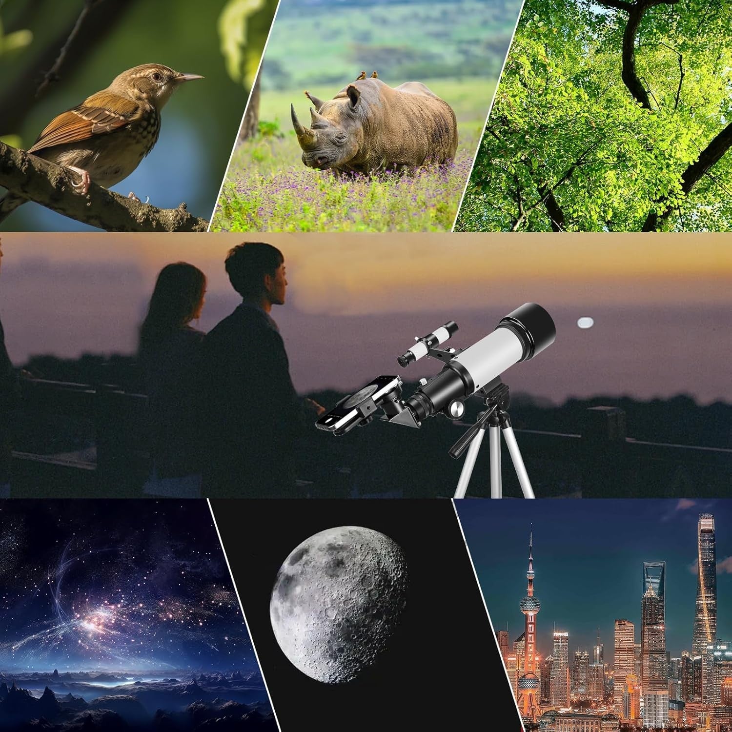 70mm Refractor Telescope for Beginners, Portable AZ Mount, White