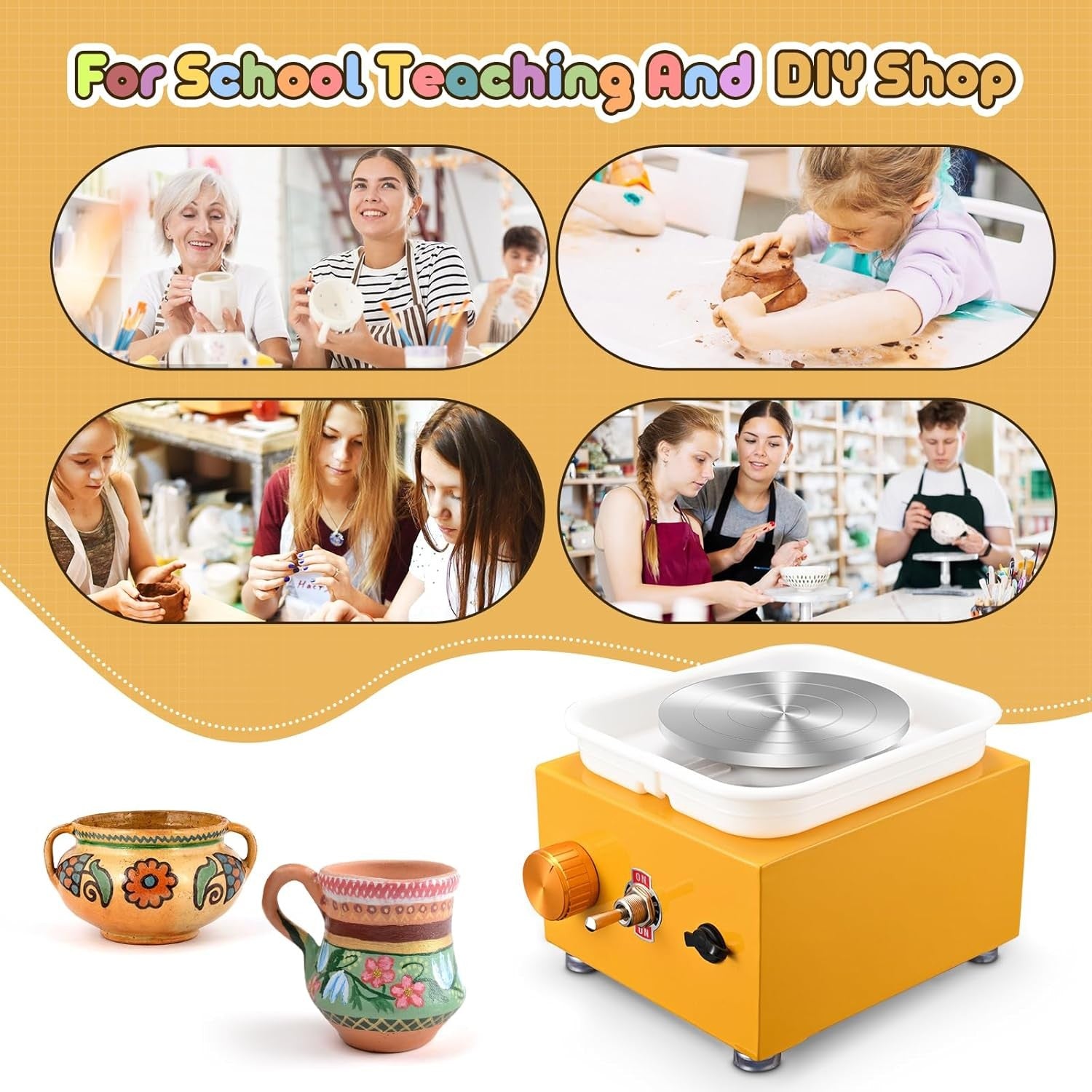 Mini Electric Pottery Wheel 2000RPM Adjustable Speed Kids DIY Ceramic Tool