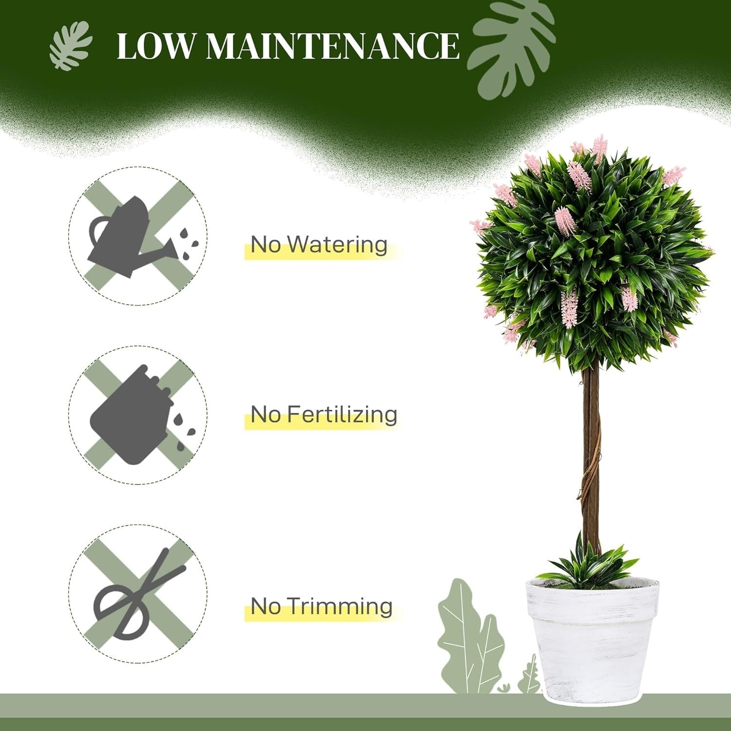 Set of 2 60cm Pink Lavender Ball Trees Faux Plants Indoor Outdoor Home Decor