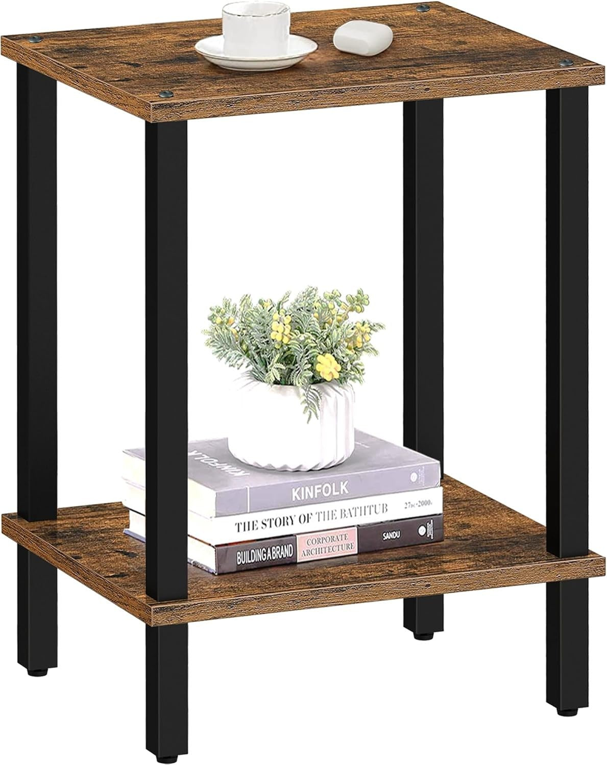 2 Tier Bedside Table with Storage Shelf Small Side Nightstand 30x40x55cm