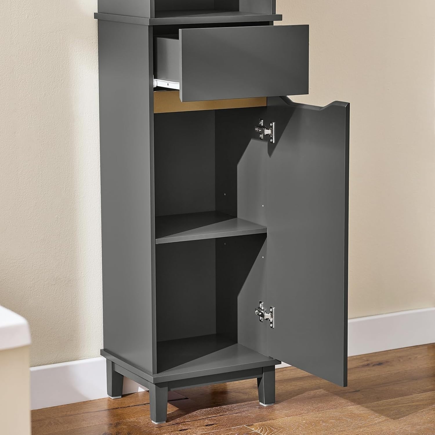 Slim Tall Bathroom Storage Cabinet with 3 Shelves & Drawer – Space Saver