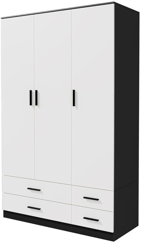 3 Door 4 Drawer Wardrobe Hanging Rail Bedroom Storage Black & White Unit
