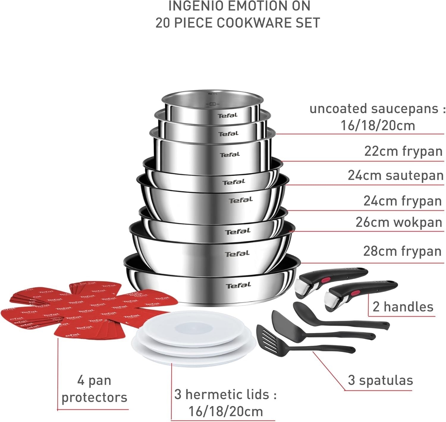 20Pcs Stackable Stainless Steel Cookware Set with Detachable Handles & Lids