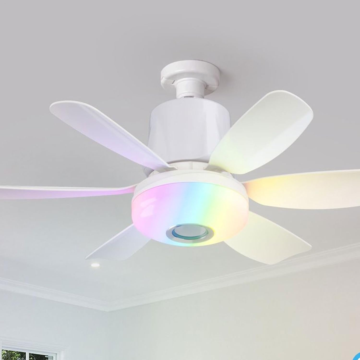 Lruvaqi 32W LED Ceiling Fan Light, 3-Speed RGB Music Fan – White