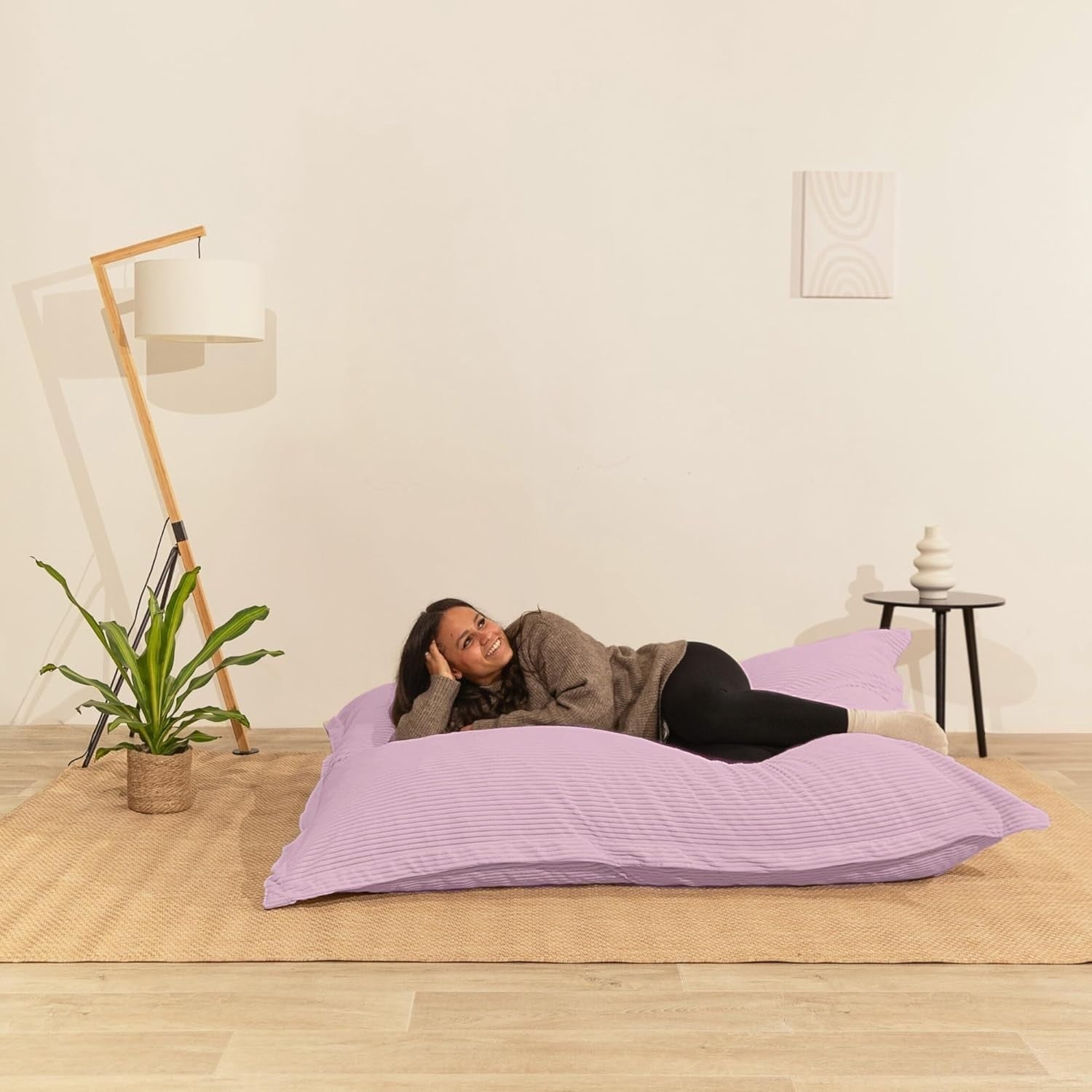 XXL Foam Bean Bag Pink Sofa for Adults & Kids – Corduroy Floor Seat 180x140cm