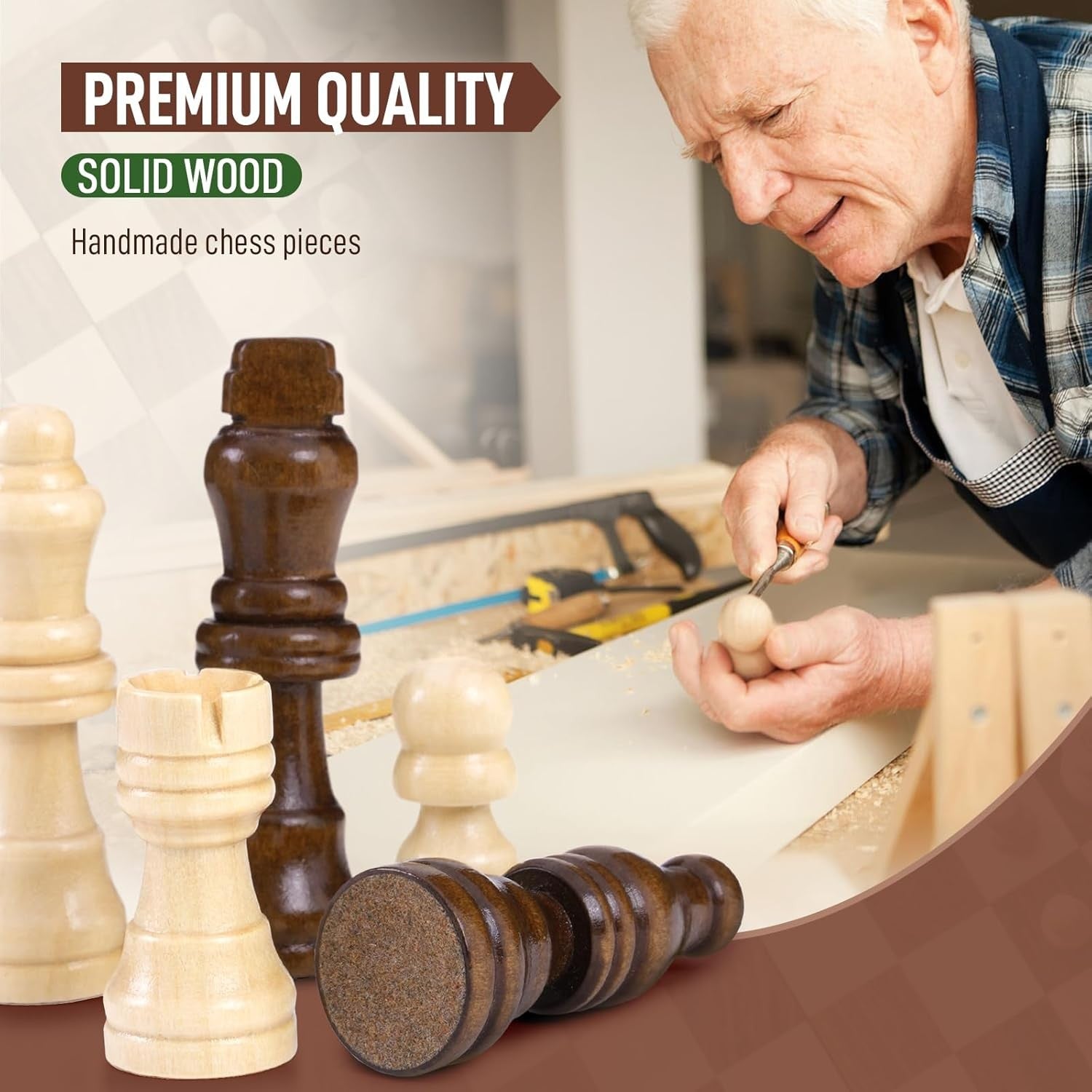 Wooden Magnetic Chess Set 30cm Folding Board w/ Storage & Extra Queens