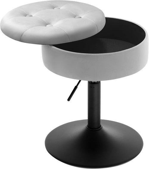 Light Grey Velvet Swivel Stool with Storage Round Adjustable Vanity Seat