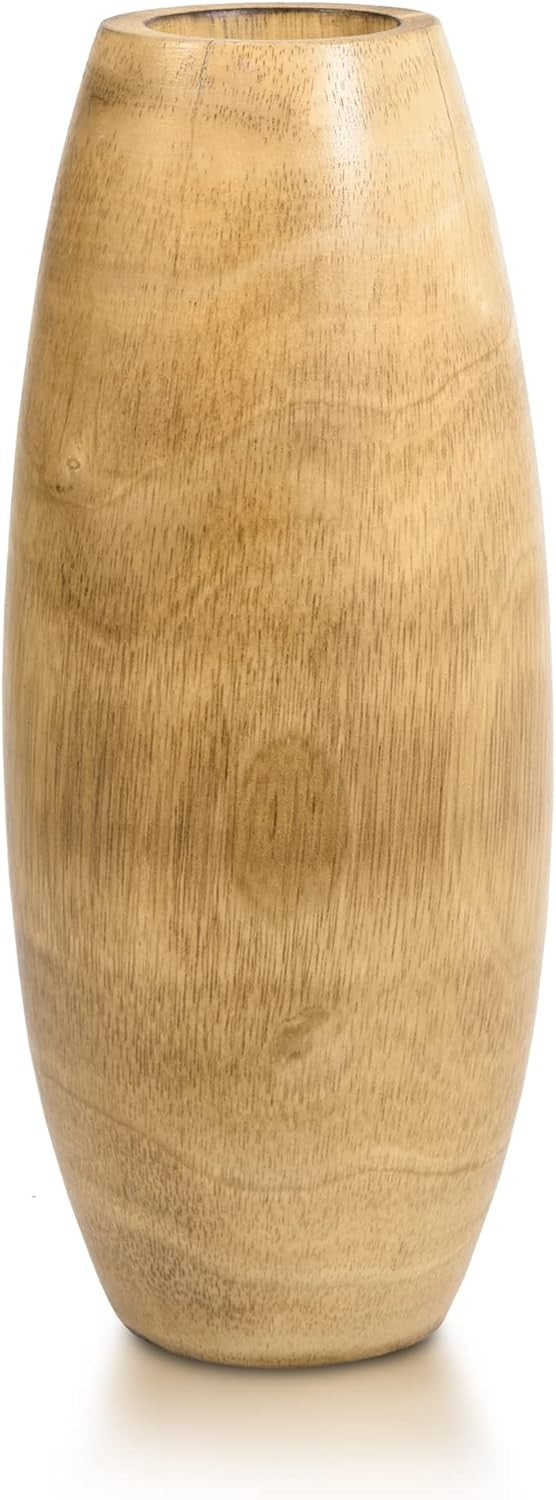 Handcrafted Wooden Flower Vase Tall Natural Wood Grain Home Decor 30cm