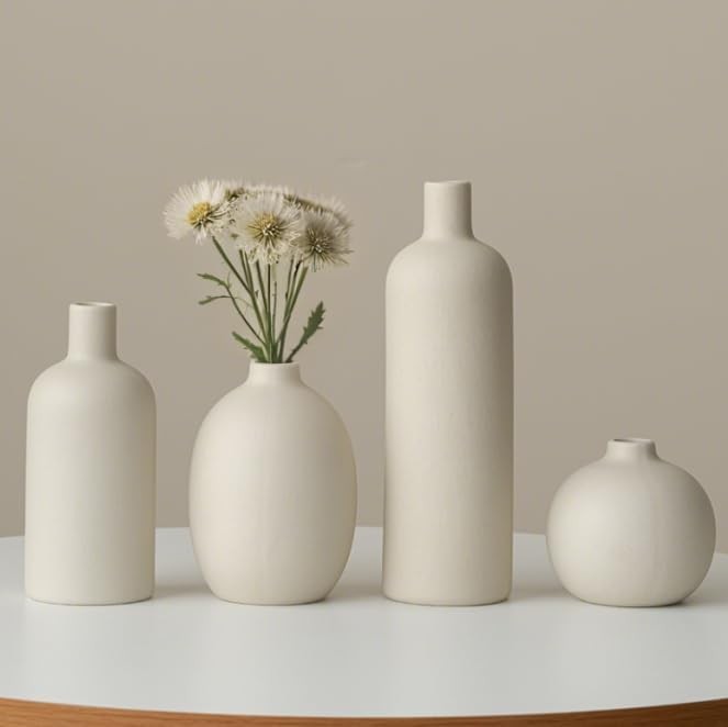 Modern Ceramic Vase Set 4 Beige Neutral Minimalist Home Decor