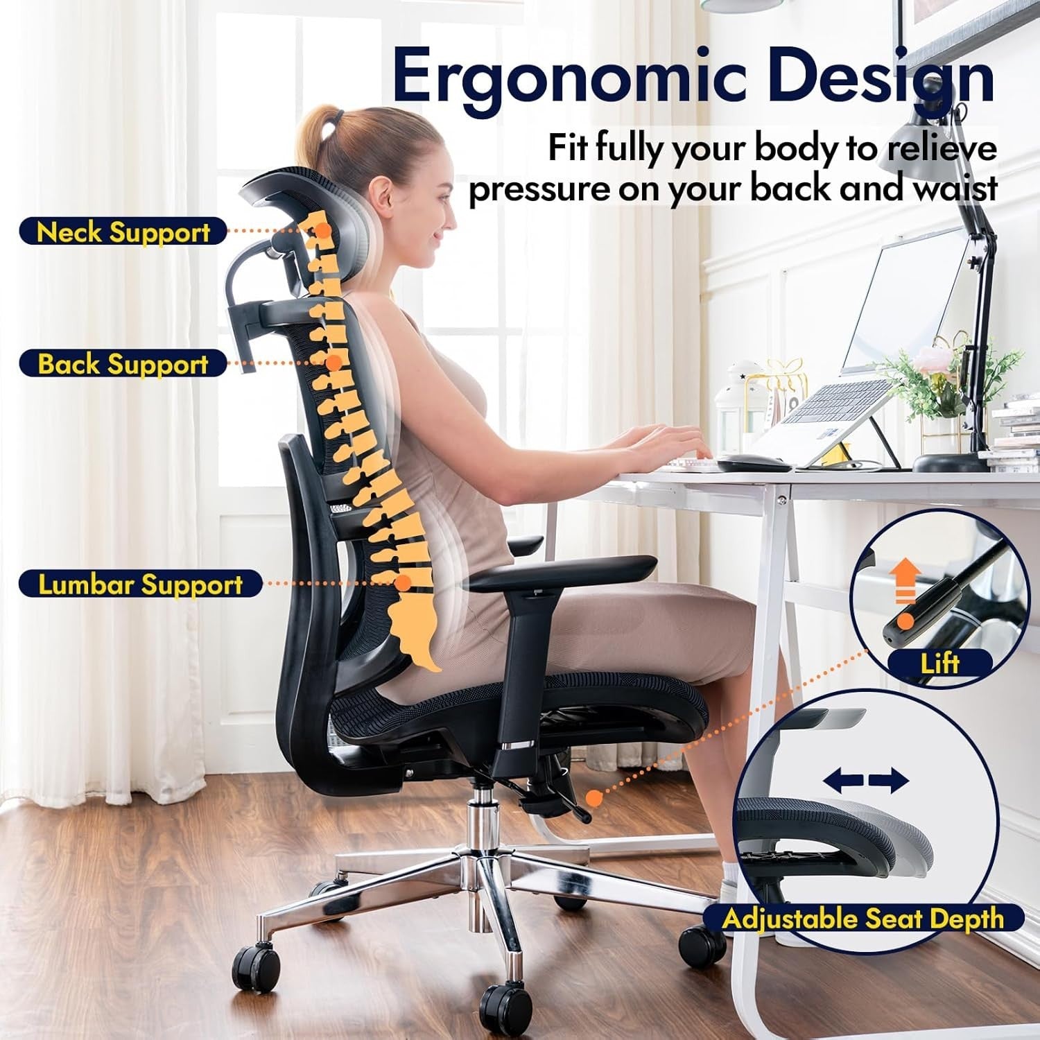 Ergonomic Office Chair Mesh Back Reclining Desk Chair Lumbar Support Big & Tall