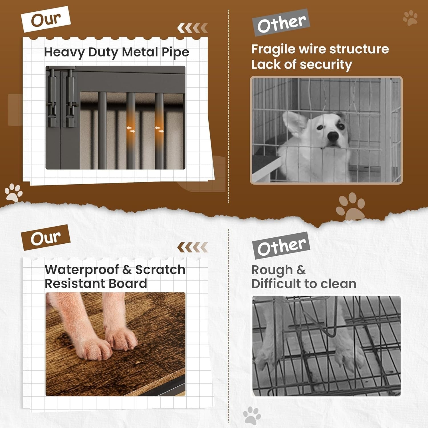 Large Heavy Duty Wooden Dog Crate with 2 Doors – Indoor Kennel Furniture
