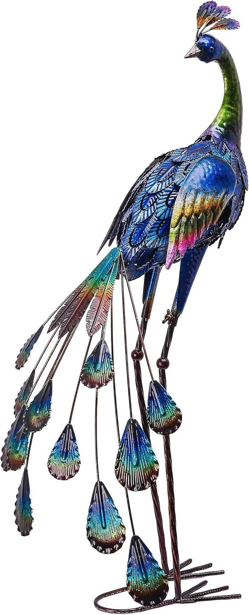 24" Metal Peacock Garden Statue – Outdoor Yard Lawn Ornament Bird Art Sculpture
