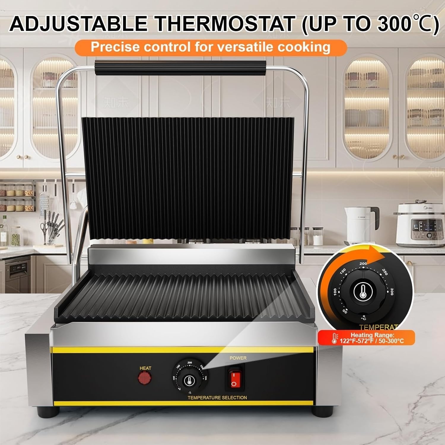 Commercial Panini Press 42.8x31x19.2cm Cast Iron Grill Sandwich Maker 2200W