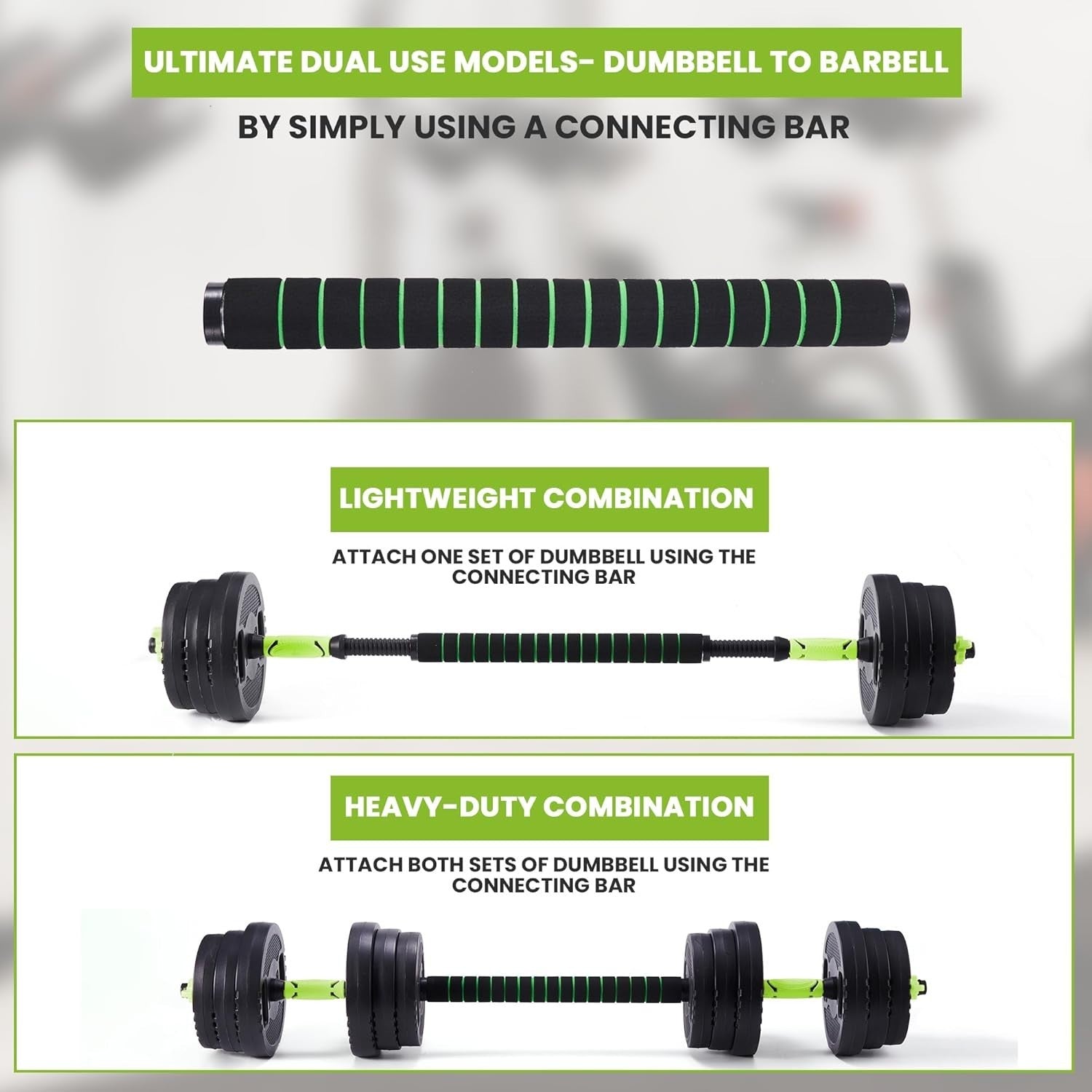 20kg Adjustable Dumbbell Barbell Set 3-in-1 Space-Saving Home Gym Weights
