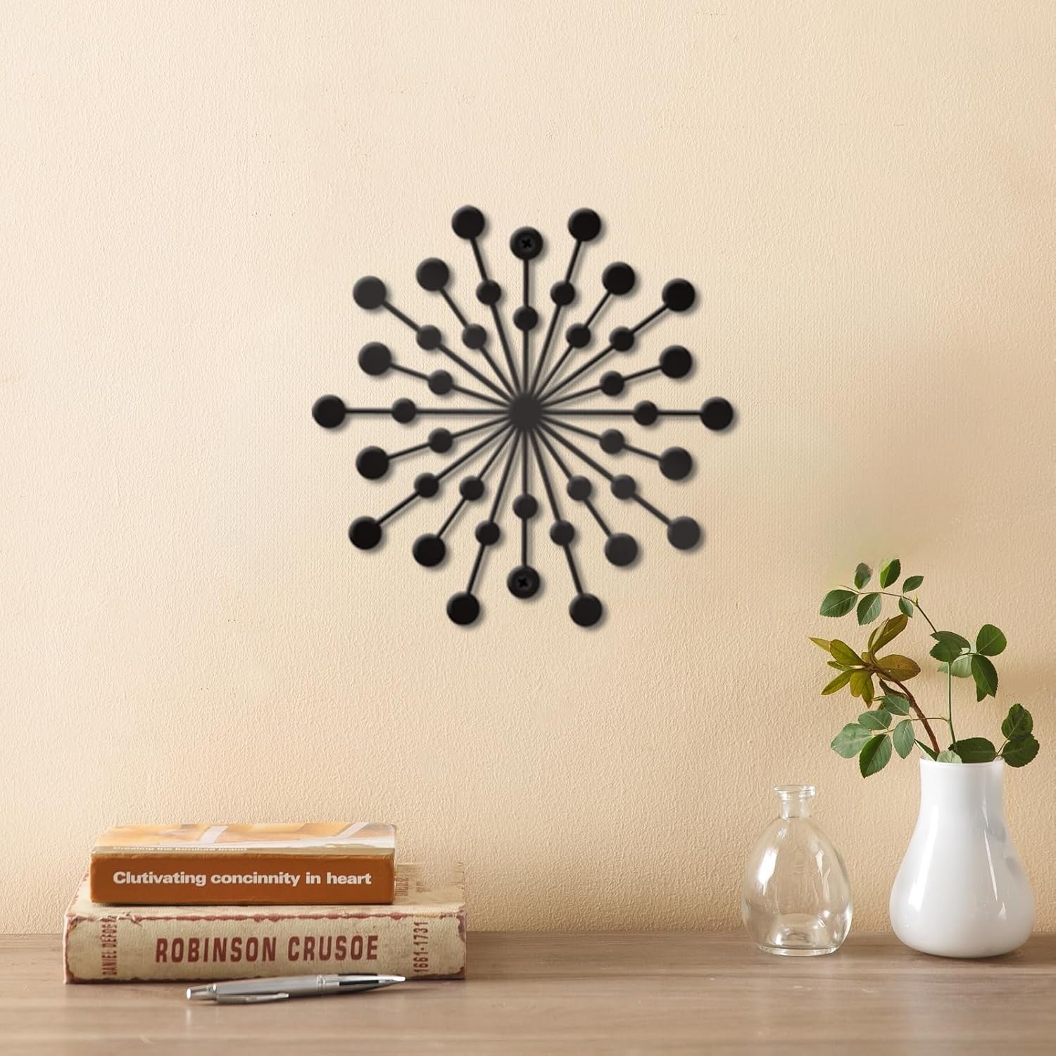Metal Sunburst Wall Art Set 3 Modern Abstract Black Hanging Decor