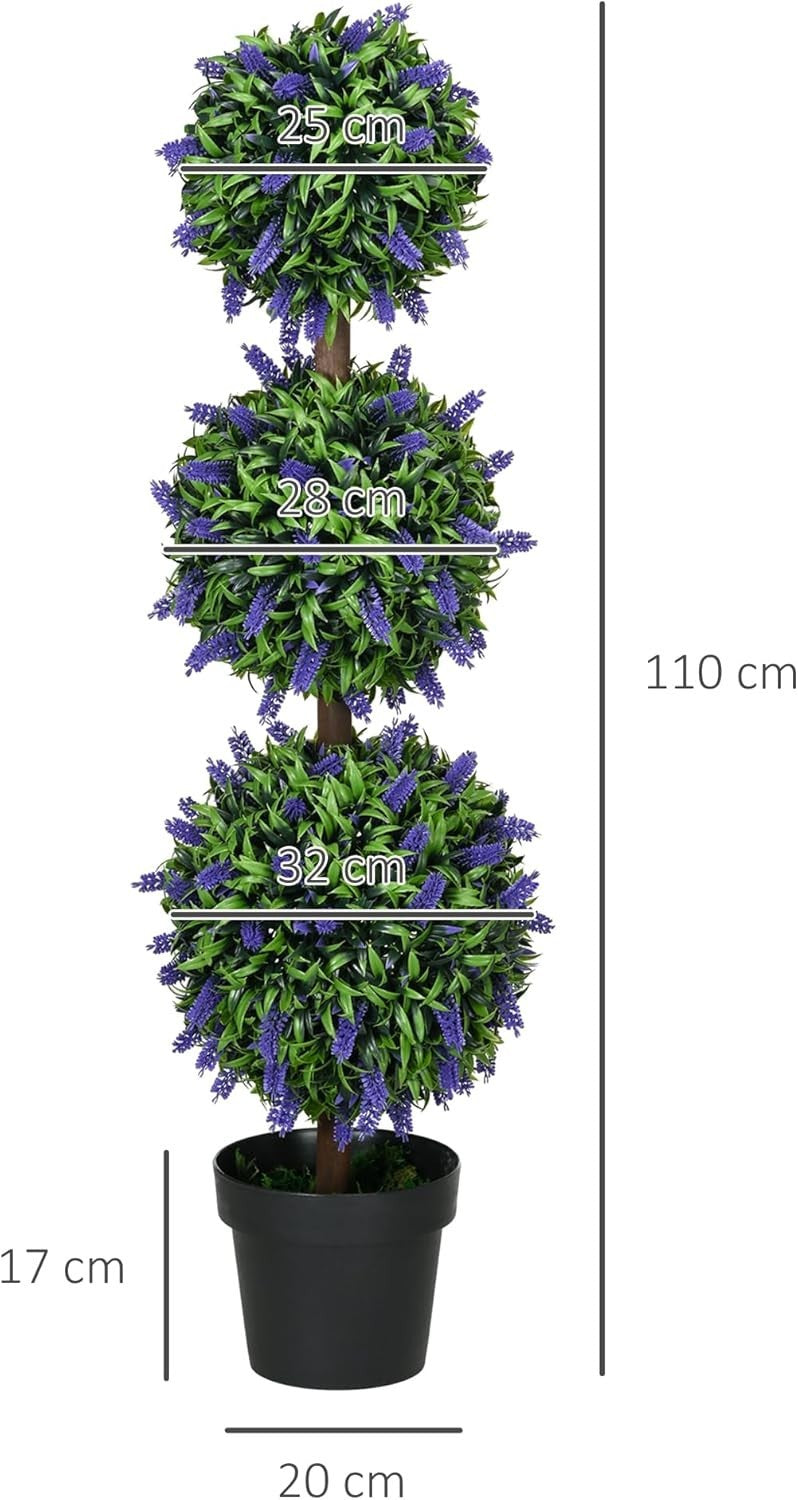 110cm Artificial Lavender Ball Trees Set of 2 Tall Faux Plants Home Decor