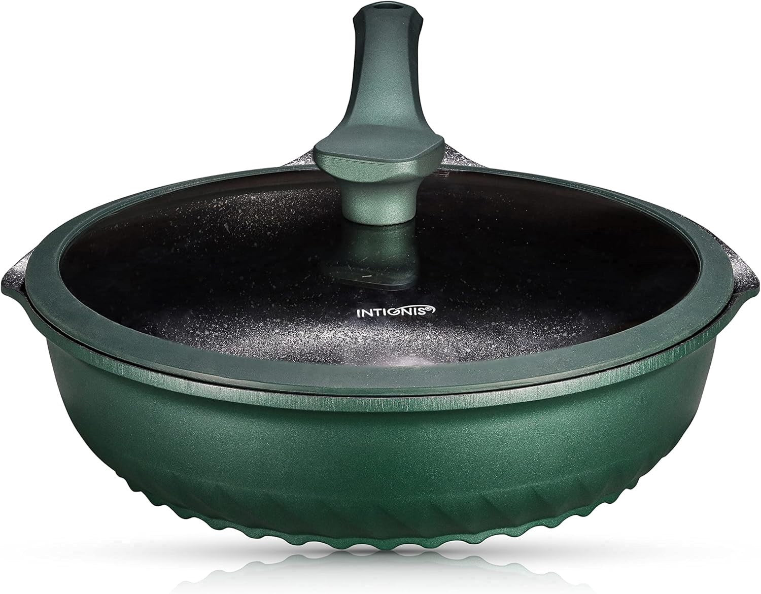 28cm Green Deep Non Stick Frying Pan with Lid  3in1 Skillet Sauté Pan & Mini Wok