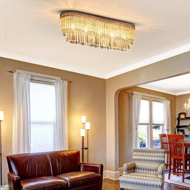 Modern 82cm Crystal Raindrop Chandelier Ceiling Light E14 5 Bulb Luxury Fixture