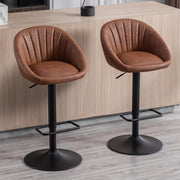 Set of 2 PU Brown Bar Stools Adjustable Swivel Counter Chairs