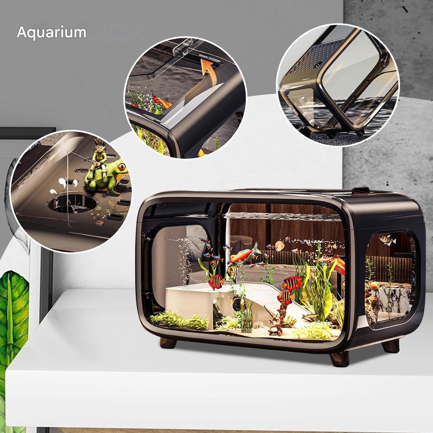 Nano Aquarium Starter Kit with LED Light & Filter – 40x22.7x25.5cm Desk Fish Tan