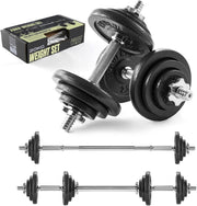 Adjustable Dumbbell Barbell Set 20kg or 30kg Cast Iron Home Gym Weights