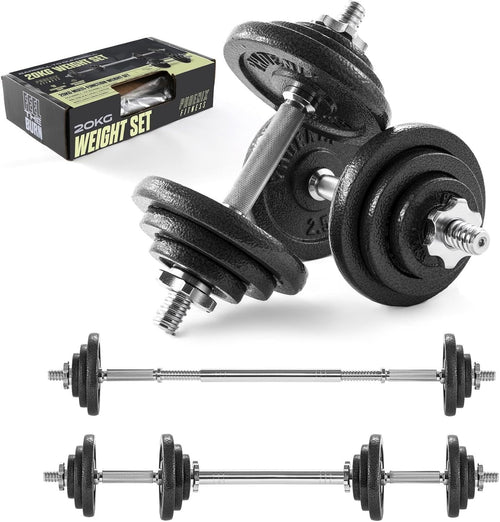 Adjustable Dumbbell Barbell Set 20kg or 30kg Cast Iron Home Gym Weights