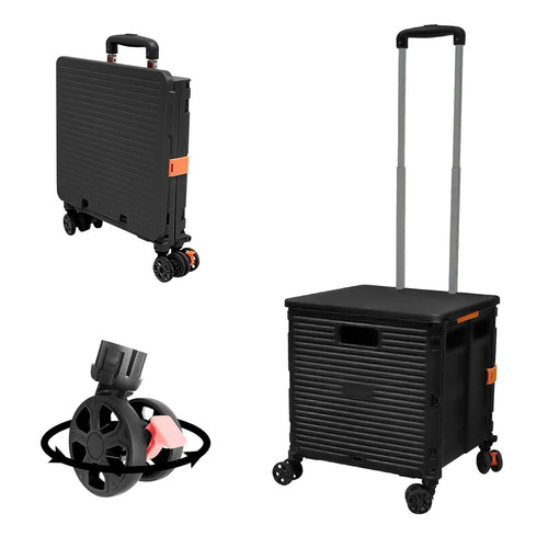 Heavy Duty 50L Folding Shopping Trolley Cart 60KG with 360° Wheels