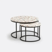 Set 2 Terrazzo Round Nesting Coffee Tables 70/50 cm Black Metal Base