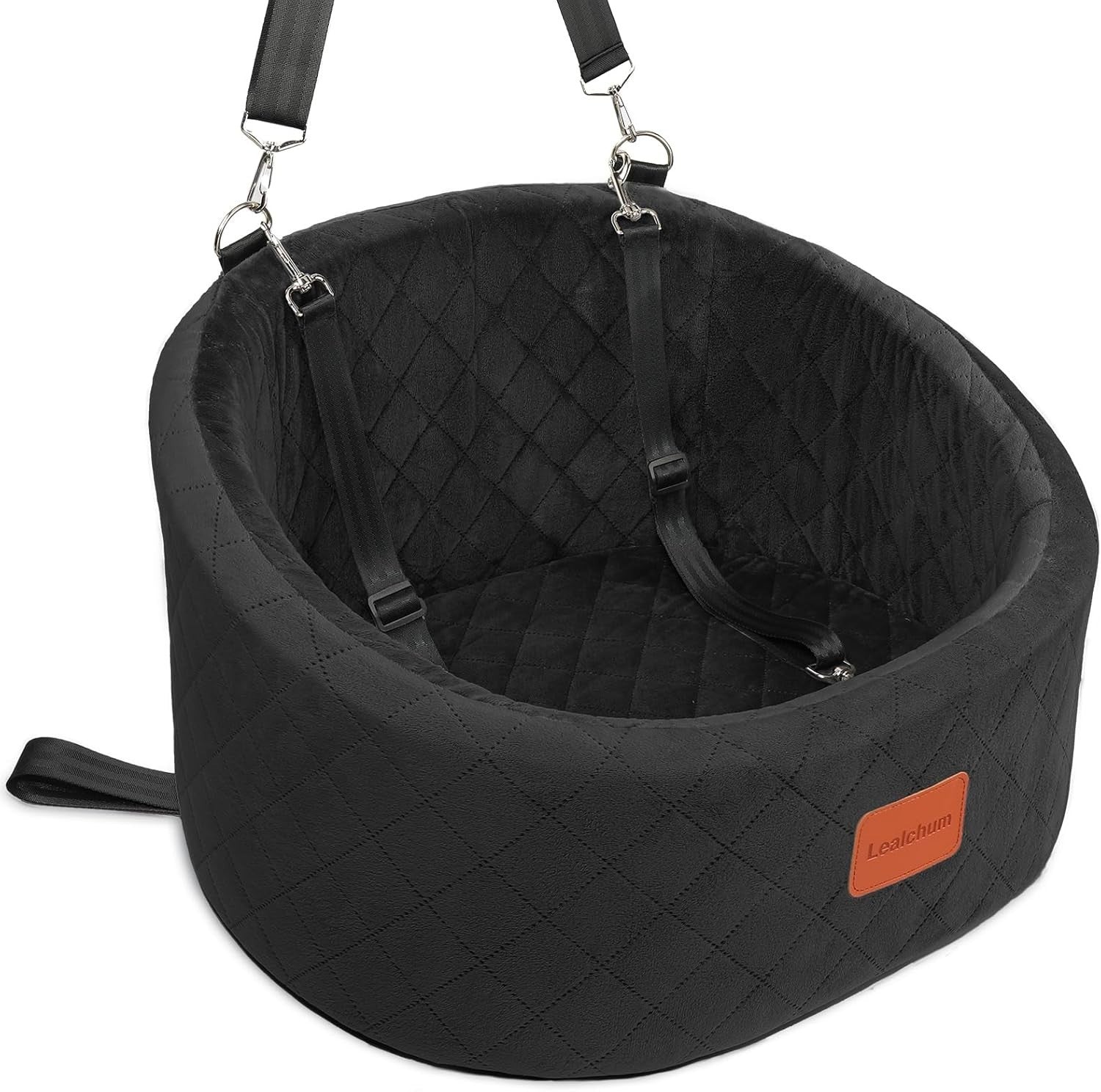 Small Dog Car Seat Memory Foam Travel Bed w 2 Safety Leashes Black