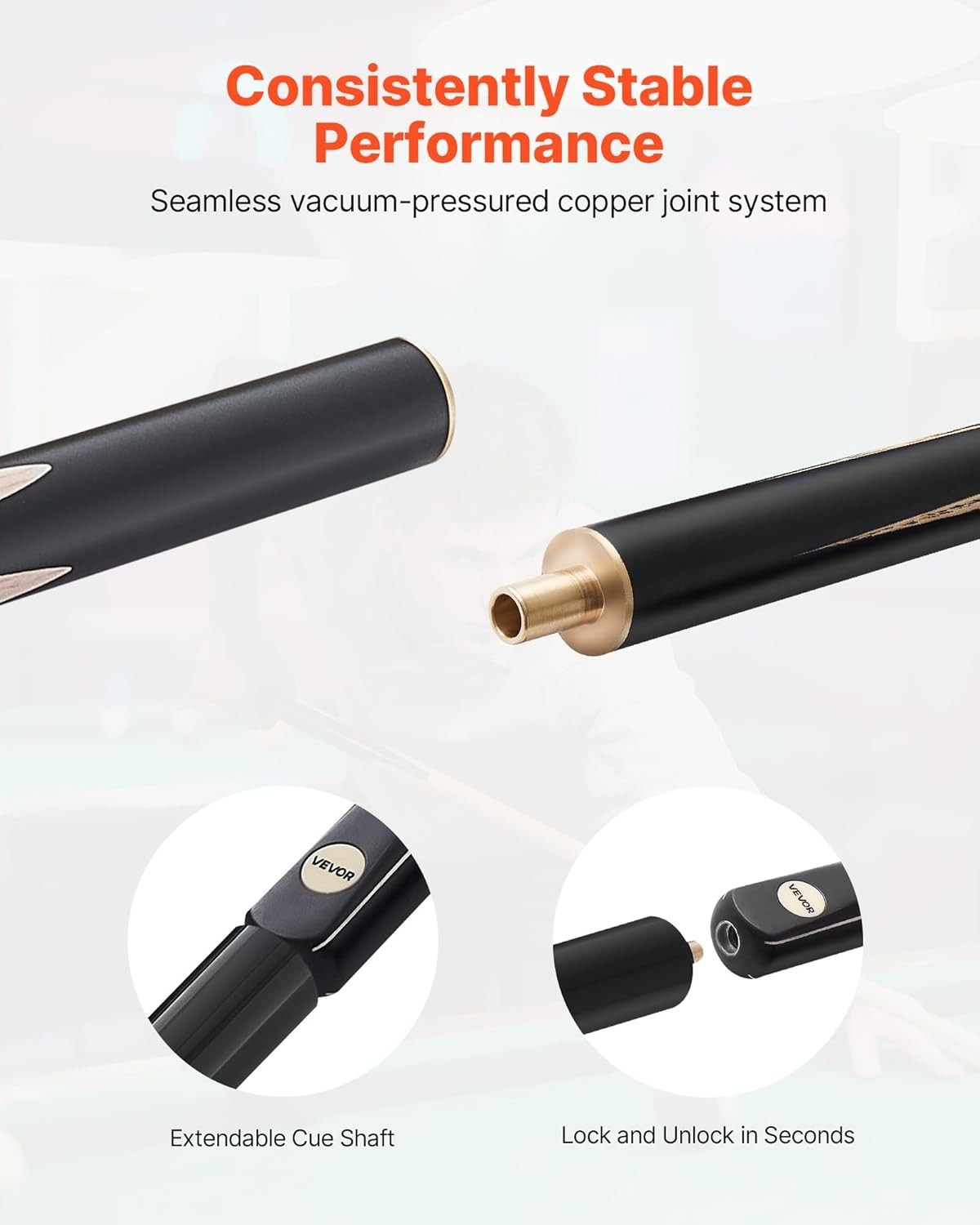 57in 3 Piece Snooker Pool Cue 19oz 9.7mm Tip Solid Wood Set