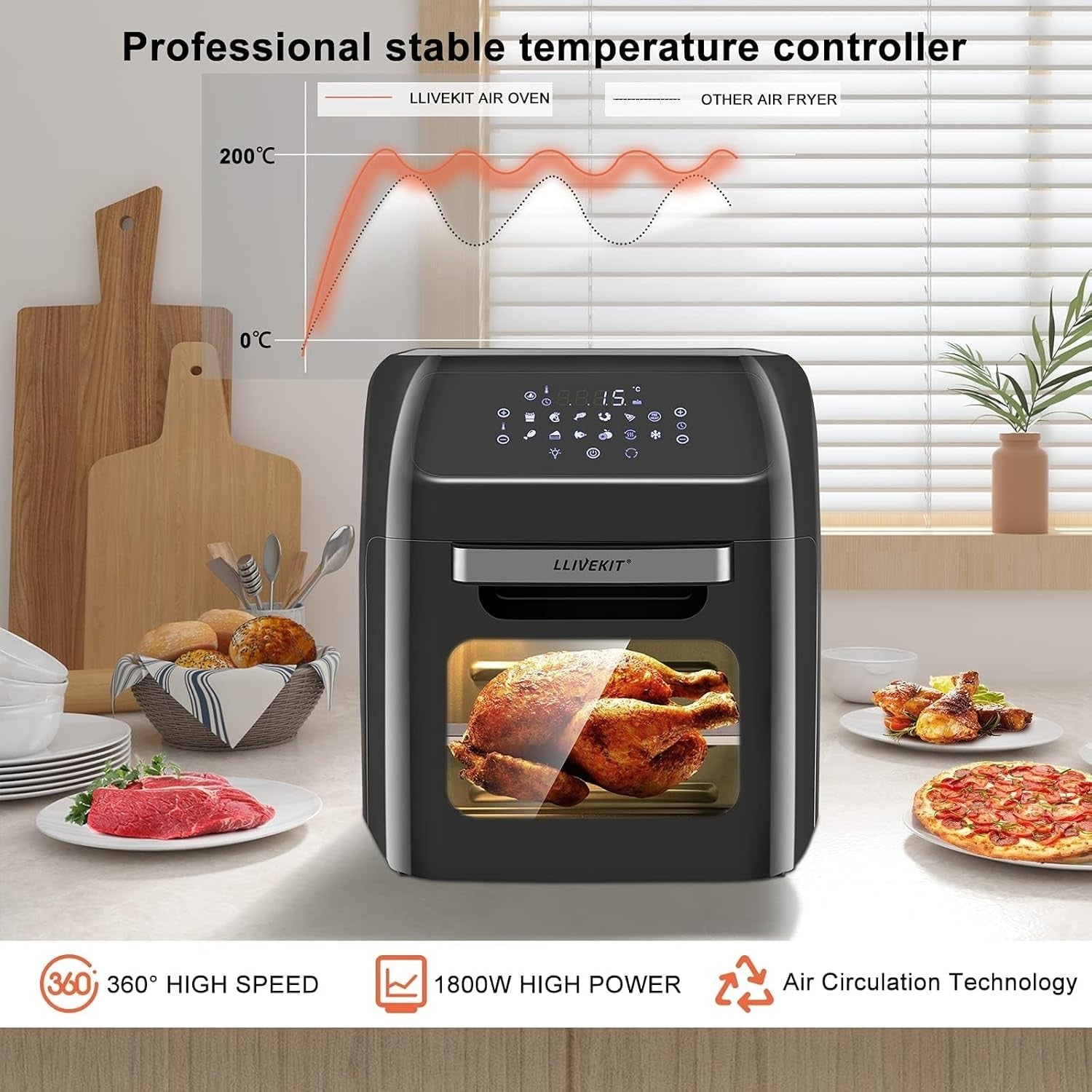 12L Digital Air Fryer Oven with Rotisserie, Dehydrator, 90-min Timer