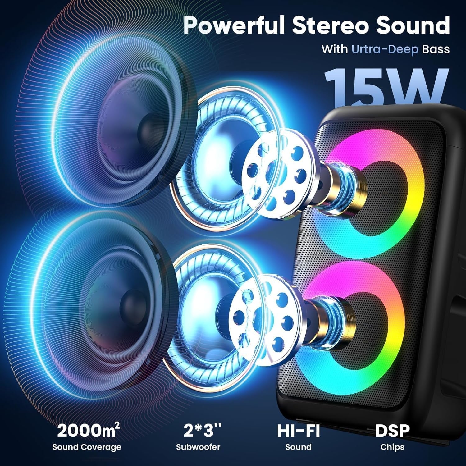 Karaoke Machine with 2 Wireless Mics Bluetooth Party Speaker LED