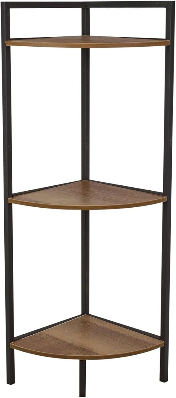 Rustic 3-Tier Corner Shelf Unit – Space Saving Metal & Wood Display Stand