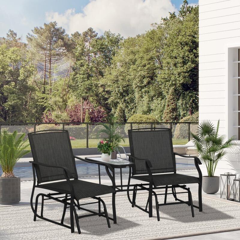 Garden Glider Rocking Chair Set w/ Table 2-Seater Patio Outdoor Furniture