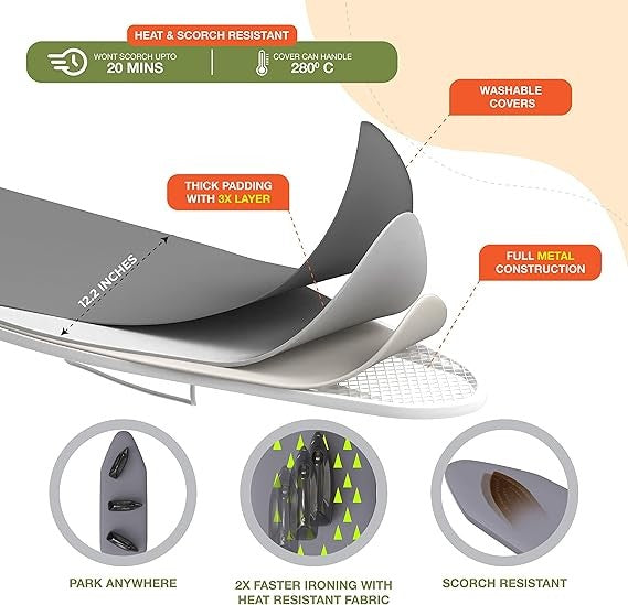 Wall Mounted Folding Ironing Board with Iron Holder Space Saving Compact
