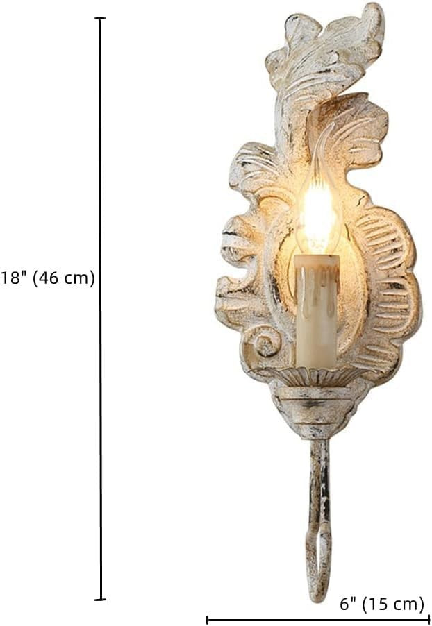 Vintage White Wood Wall Sconce, French Country Candle-Style Light
