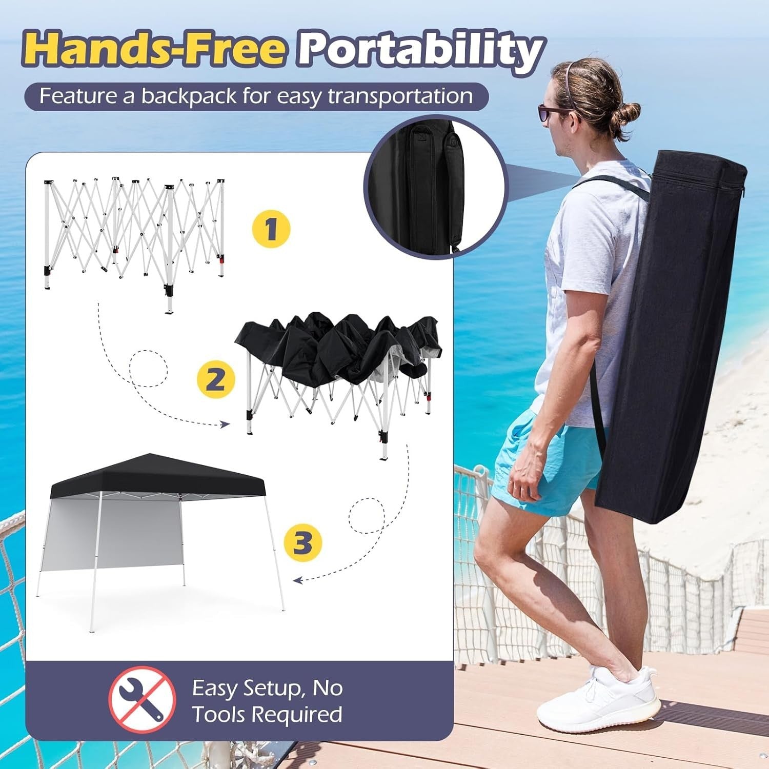 3x3M Black Pop-Up Canopy Tent UPF50+ Sunshade Outdoor Party Gazebo