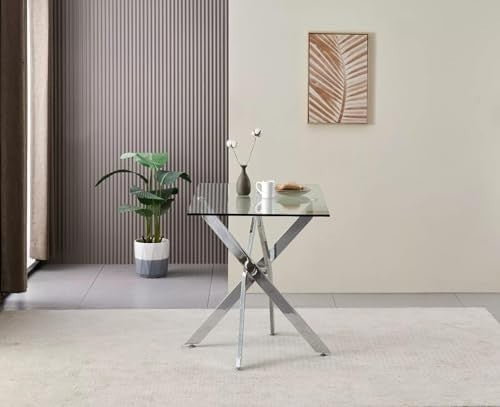 Clear Glass Dining Table 120x70cm Rectangle Chrome Legs Modern Design
